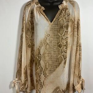 Alfani Animal Print V Neck Sheer Blouse